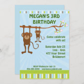 サルのかわいい誕生日パーティー 招待状 (正面/裏面)