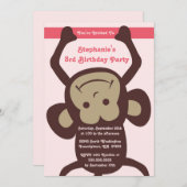 サルのぶら下がった女の子の誕生会の招待 招待状 (正面/裏面)