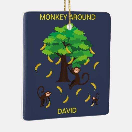サルのまわりにがバナナを食う セラミックオーナメント (右)