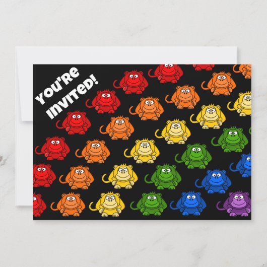 サルのカラフル虹の子どもたちの誕生会 招待状 (正面)