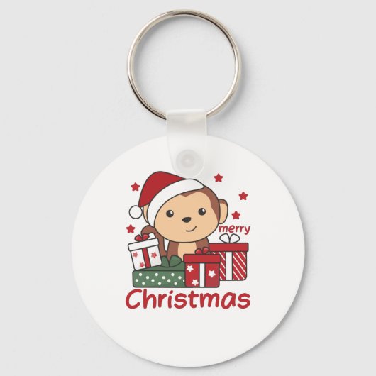 サルのクリスマスプレゼント冬動物サル キーホルダー (正面)