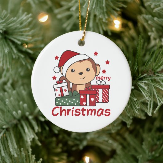 サルのクリスマスプレゼント冬動物サル セラミックオーナメント (ツリー)