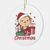 サルのクリスマスプレゼント冬動物サル セラミックオーナメント (左)