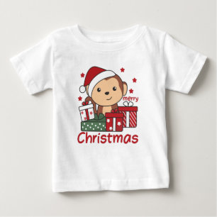 サルのクリスマスプレゼント冬動物サル ベビーTシャツ