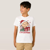 サルのクリスマスプレゼント冬動物サル Tシャツ (正面フル)