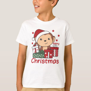サルのクリスマスプレゼント冬動物サル Tシャツ