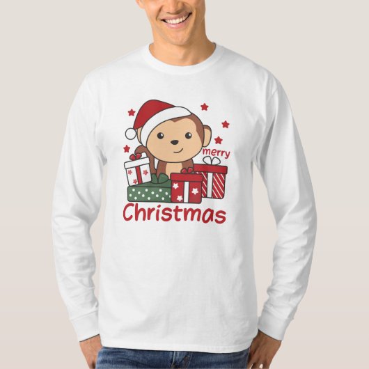 サルのクリスマスプレゼント冬動物サル Tシャツ (正面)