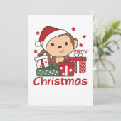 サルのクリスマスプレゼント 冬 動物 サル シーズンカード (スタンド正面)