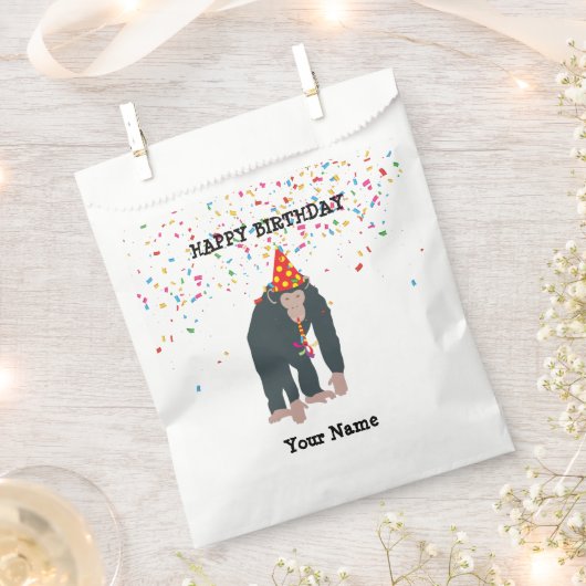 サルのチンパンジーが動物と提携するパーティー フェイバーバッグ (クリップ留めされた状態)