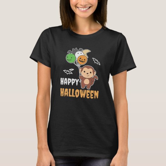 サルのハロウィンバルーン子供へかわいいサル Tシャツ (正面)