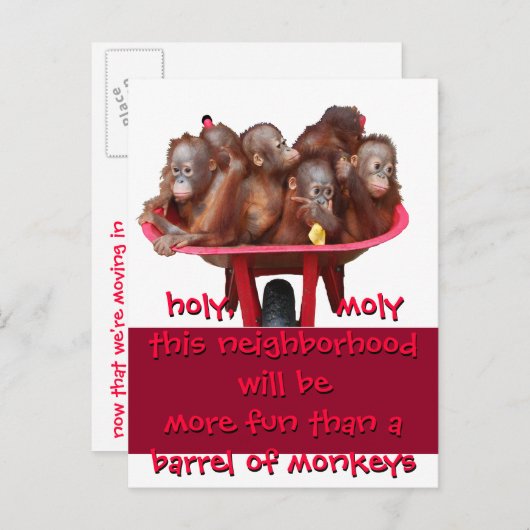 サルのバレルおもしろい移動の変更 案内ポストカード (正面/裏面)