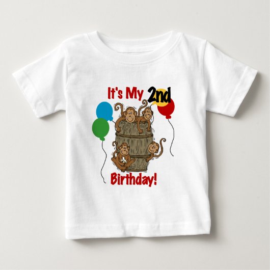 サルのバレル2回目の誕生日Tシャツとギフト ベビーTシャツ (正面)
