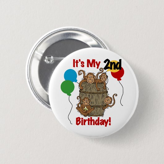 サルのバレル2回目の誕生日Tシャツとギフト 缶バッジ (正面&裏面)