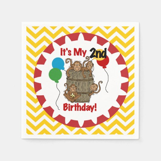 サルのバレル2nd誕生日紙ナプキンス スタンダードカクテルナプキン (正面)