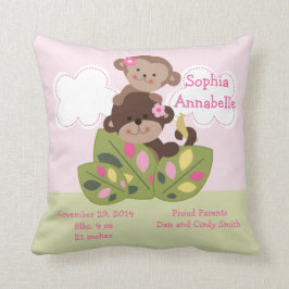 「サルのパーソナライズされた少女姉妹」の形見枕 クッション