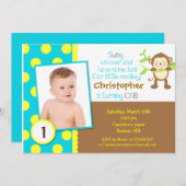 サルのモダン誕生日パーティーの招待 招待状 (正面/裏面)