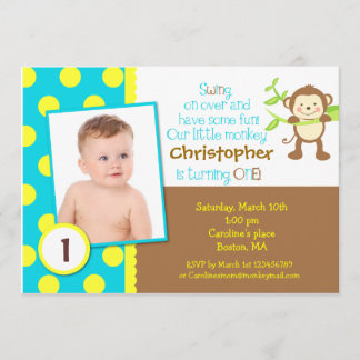 サルのモダン誕生日パーティーの招待 招待状