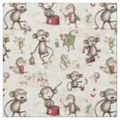 サルの冒険： Whimsy Monkey ファブリック (クローズアップ)