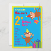 サルの動物の子のバースデーパーティ招待状 招待状 (正面)