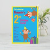 サルの動物の子のバースデーパーティ招待状 招待状 (スタンド正面)