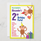 サルの動物の子のバースデーパーティ招待状 招待状 (正面)