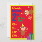 サルの動物の子のバースデーパーティ招待状 招待状 (正面)