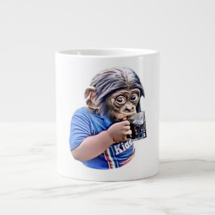 . .サルの子どもがかわいいおもしろいミーム ジャンボコーヒーマグカップ