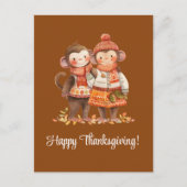 サルの家族が感謝祭を楽しむ シーズンポストカード (正面)