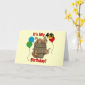 サルの樽4歳の誕生日 カード (黄色い花)