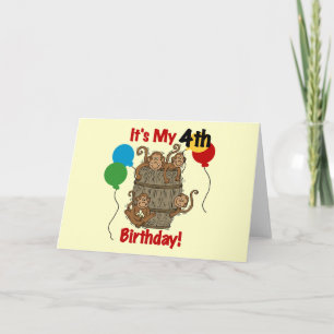 サルの樽4歳の誕生日 カード