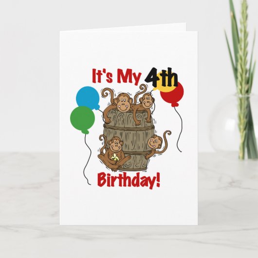 サルの樽4歳の誕生日 カード (正面)