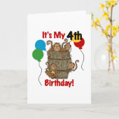 サルの樽4歳の誕生日 カード (黄色い花)