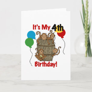 サルの樽4歳の誕生日 カード