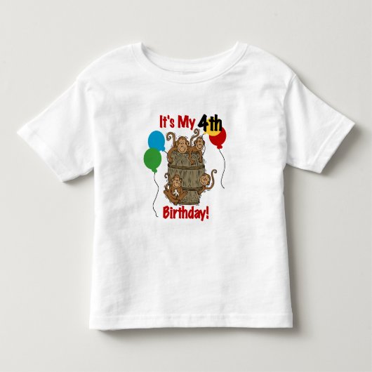 サルの樽4歳の誕生日 トドラーTシャツ (正面)