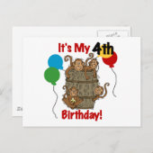 サルの樽4歳の誕生日 ポストカード (正面/裏面)