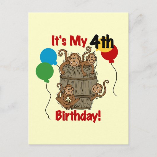 サルの樽4歳の誕生日 ポストカード (正面)