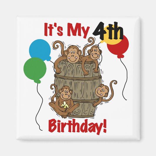 サルの樽4歳の誕生日 マグネット (正面)