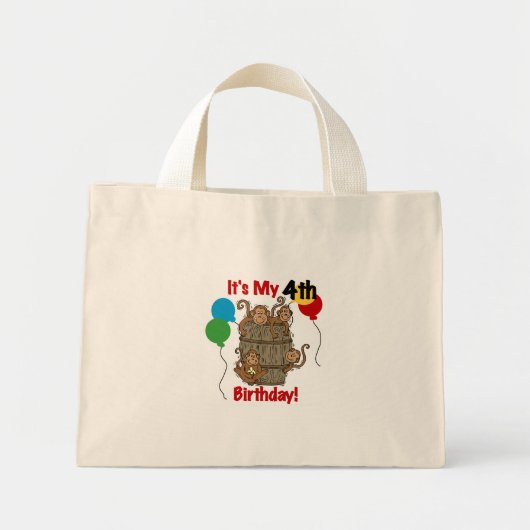 サルの樽4歳の誕生日 ミニトートバッグ (正面)