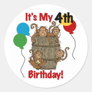 サルの樽4歳の誕生日 ラウンドシール