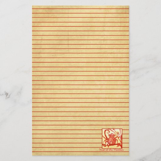 サルの水彩赤が並ぶ年 便箋 (正面)