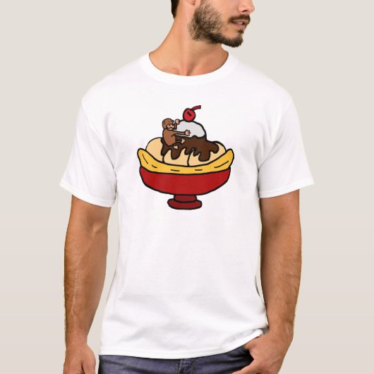 サルの登山のバナナスプリットのデザート Tシャツ (正面)
