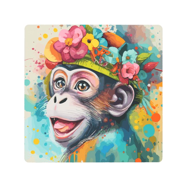 サルの笑顔 メタルプリント (正面)