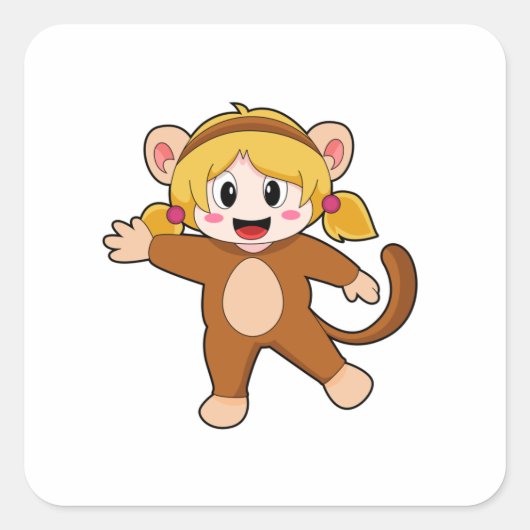サルの衣装を着た少女 スクエアシール (正面)