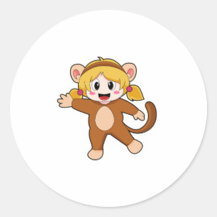 サルの衣装を着た少女 ラウンドシール