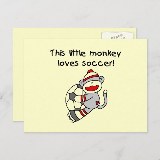 サルの靴下がサッカーTシャツとギフトを大好き ポストカード (正面/裏面)