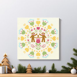 . .サルの靴下を愛するフォーク園 キャンバスプリント