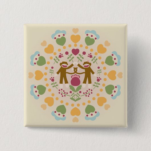 . .サルの靴下を愛するフォーク園 缶バッジ (正面)