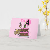 サルの4歳の誕生日Tシャツと贈り物 カード (黄色い花)