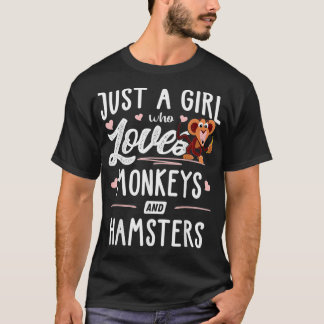 サルやハムスターの贈り物が大好きな女の子 Tシャツ
