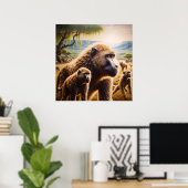 サルよくはしゃぐが草原で踊る ポスター (ホームオフィス)